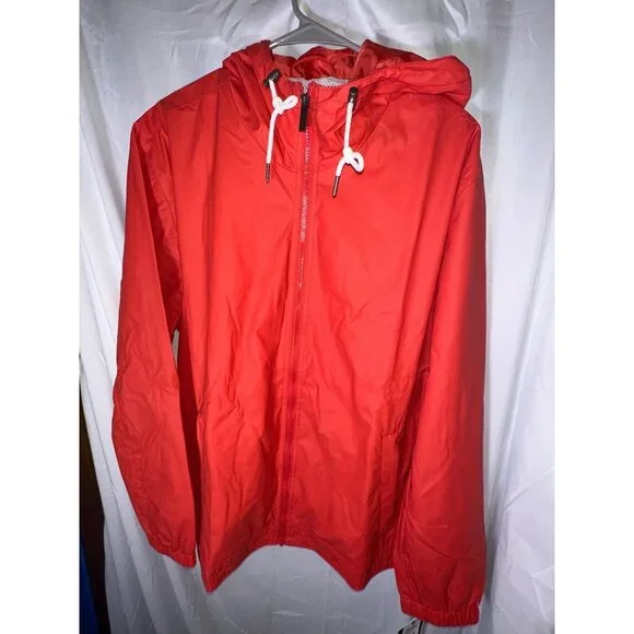 Club Room Men's Rubberized Lightweight Hooded Rain Jacket, Red, Size L, NWT - Picture 2 of 6